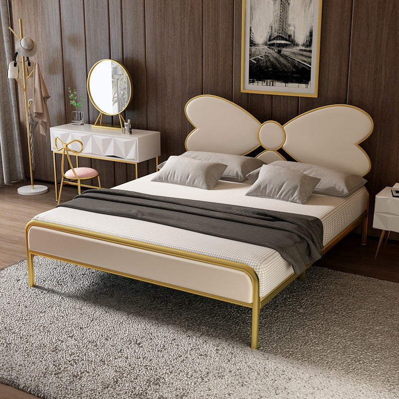 Iron Upholstered Headboard Bed with Metal Legs 43.3" High 78.74" Long