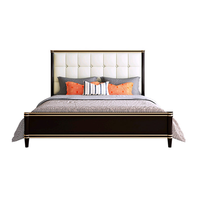 Modern Standard Bed with Tufted Upholstered Headboard and Soild Wood Legs
