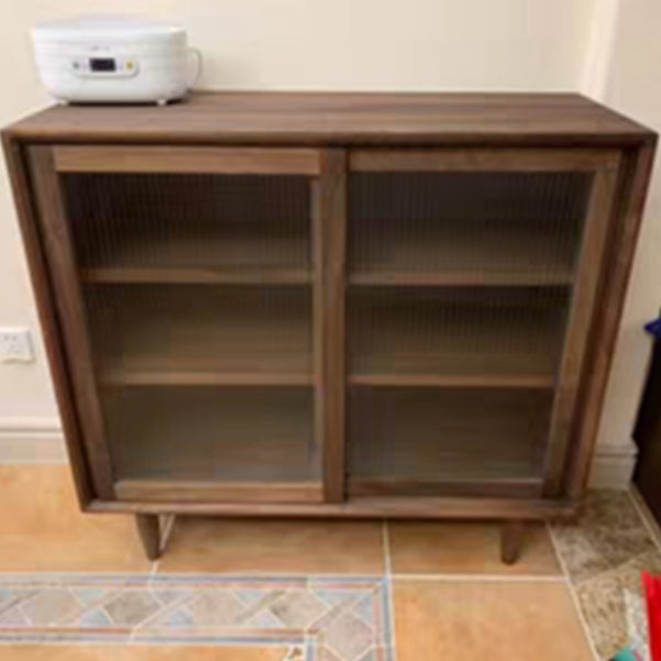 Glass Door Pine Wood Sideboard Modern Server Cabinet with Storage for Dining Room