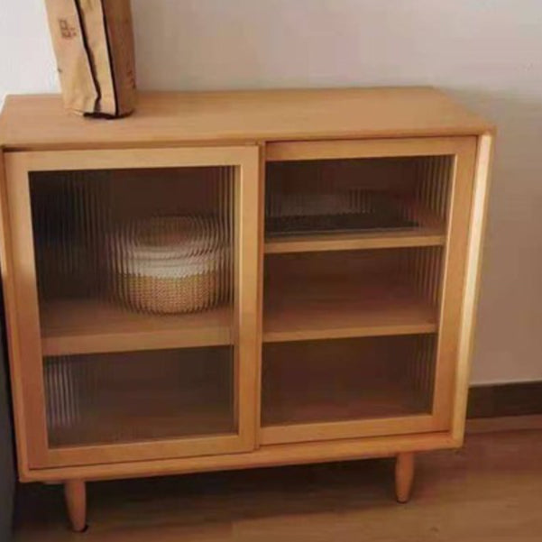 Glass Door Pine Wood Sideboard Modern Server Cabinet with Storage for Dining Room