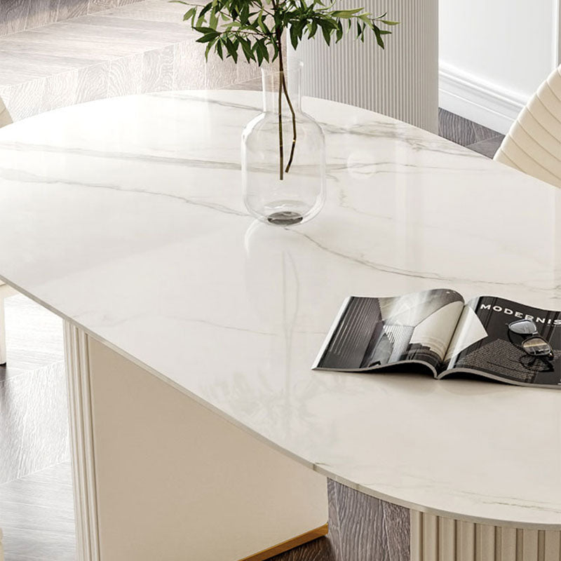 Traditional Luxury Dining Table White Stone Oval Dining Table for Home
