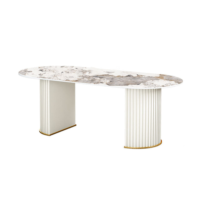 Traditional Luxury Dining Table White Stone Oval Dining Table for Home