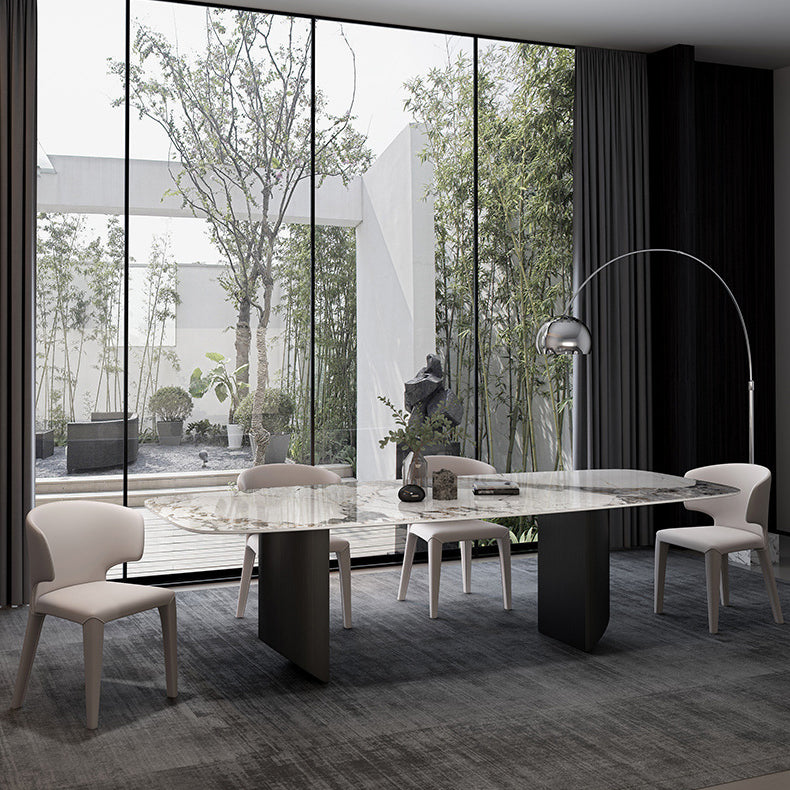 Metal Modern Rectangle Dining Table Sintered Stone Top Table for Home