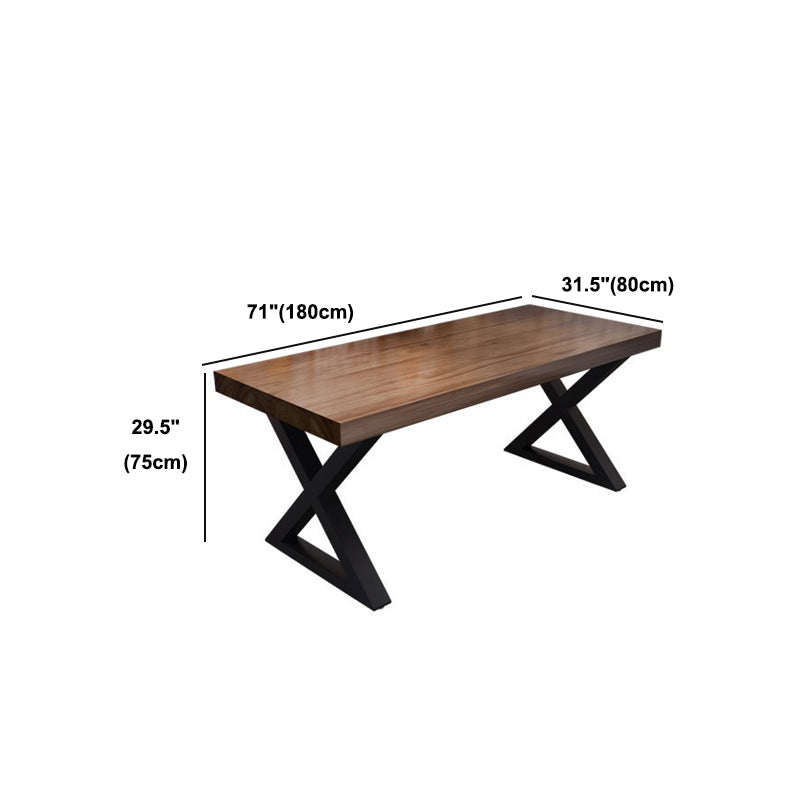 Industrial Style Dining Table Solid Wood Rectangle Table with Metal Base
