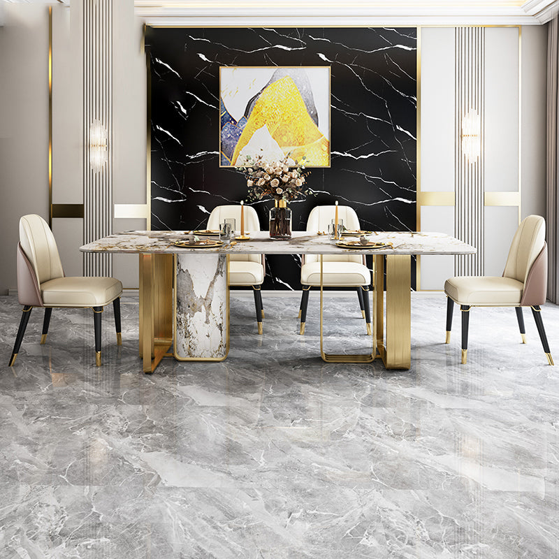 Sintered Stone Top Dining Table Luxury Rectangle Gold Base Home Table