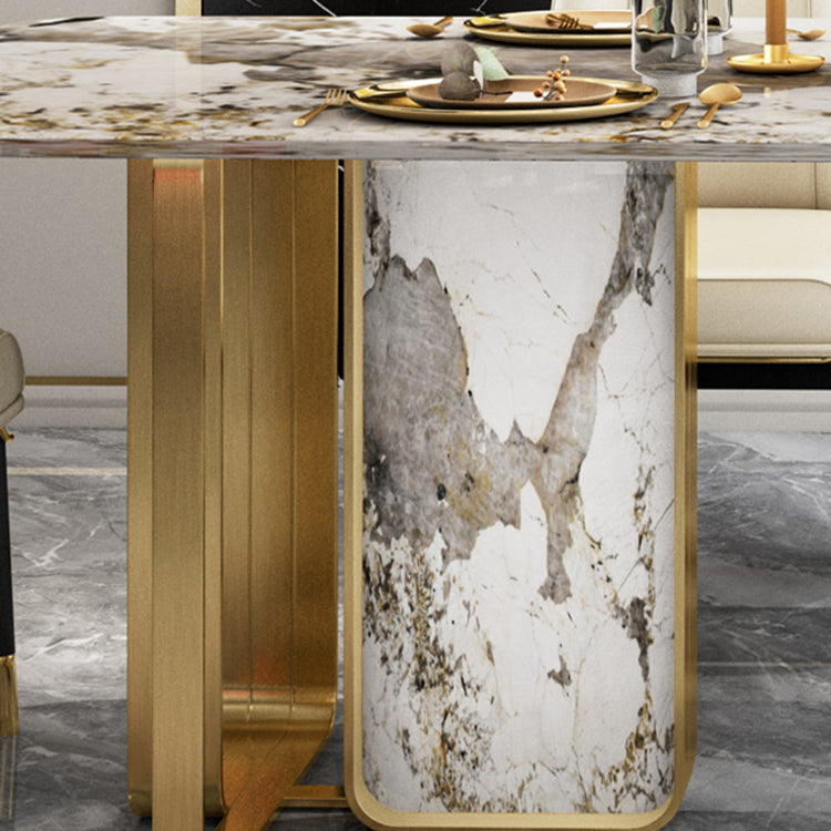 Sintered Stone Top Dining Table Luxury Rectangle Gold Base Home Table