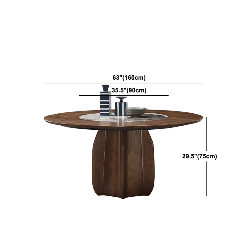 Round Pedestal Table Simplicity Style Solid Wood Dining Site Table with Turntable