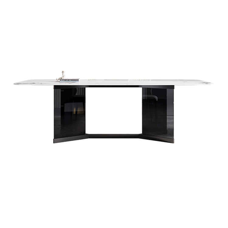 Glass Trestle Base Dining Table Modern Rectangle White Top Dining Room Table