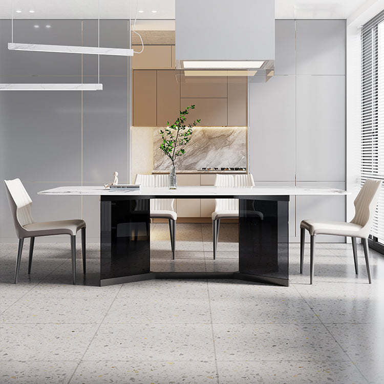 Glass Trestle Base Dining Table Modern Rectangle White Top Dining Room Table