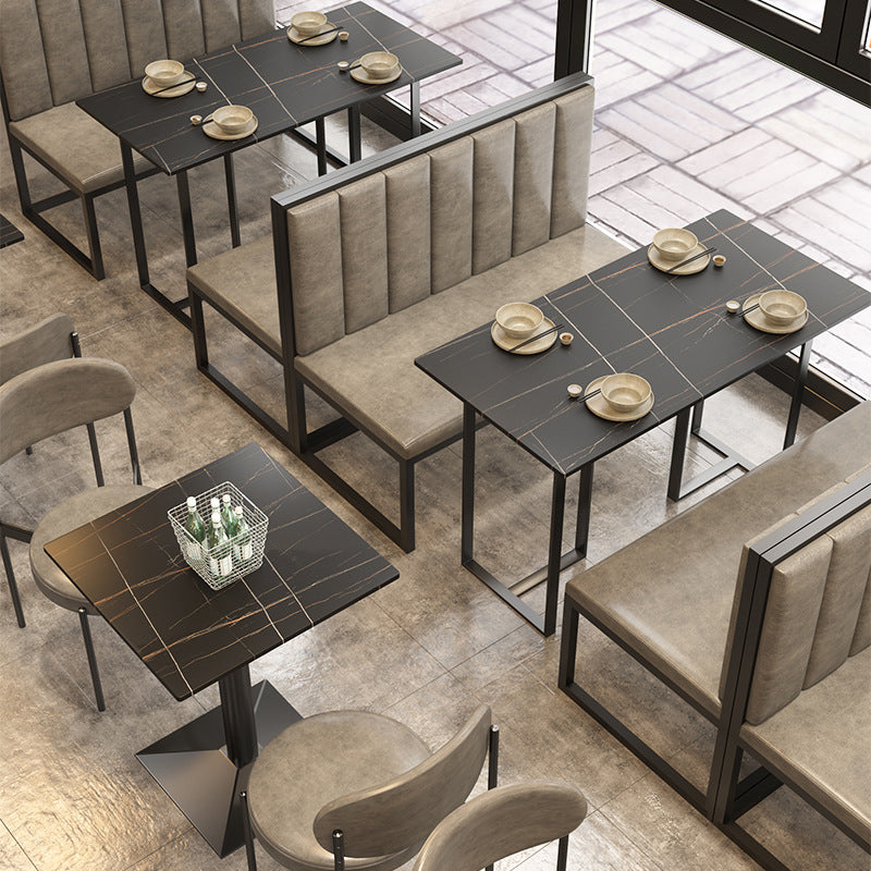 Industrial Iron Dining Table Stone Dining Furniture with Metal Base