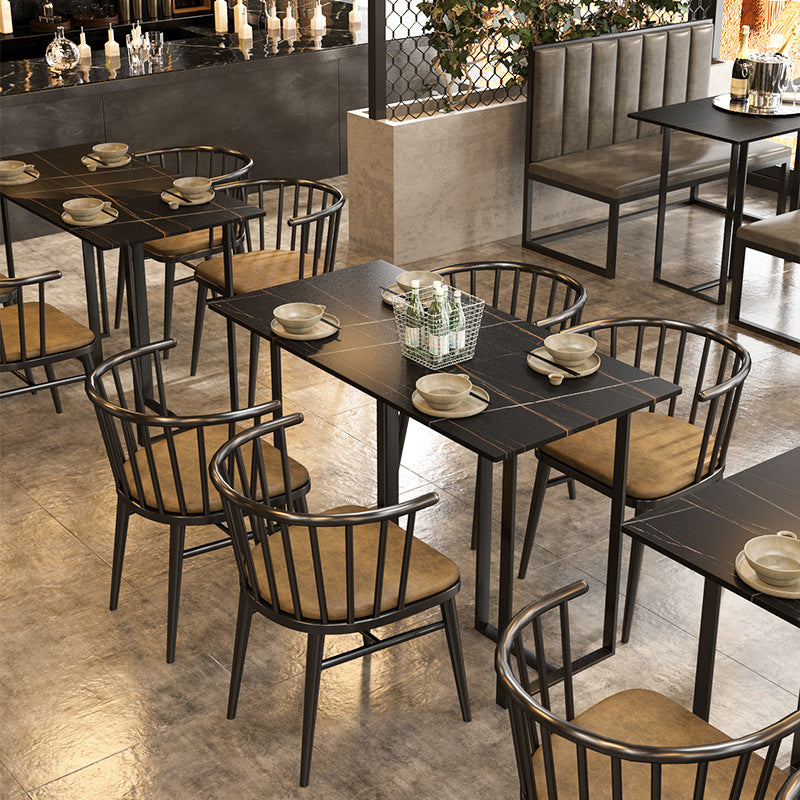 Industrial Iron Dining Table Stone Dining Furniture with Metal Base