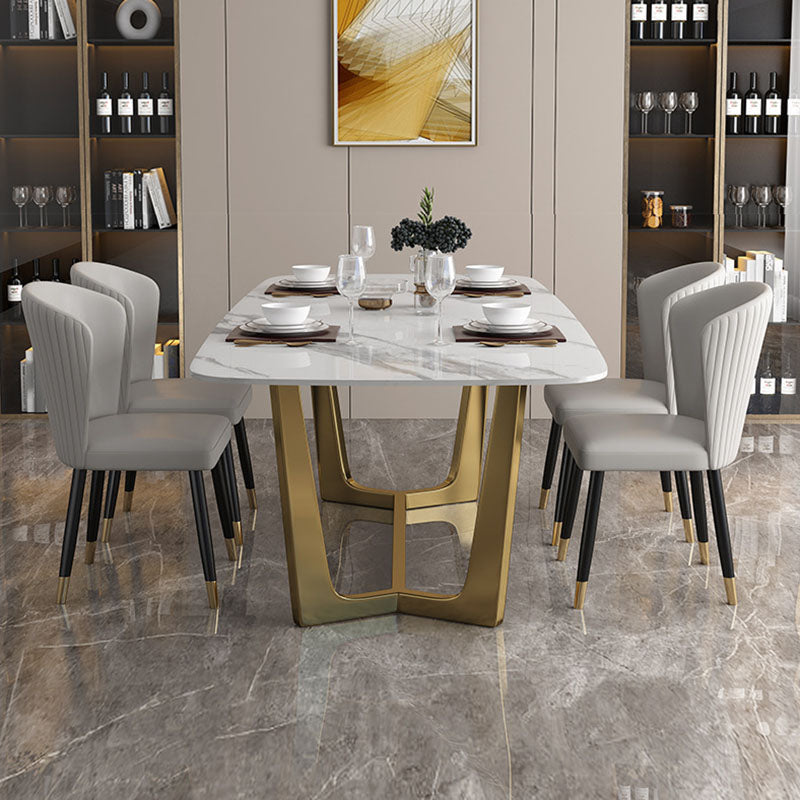 Traditional Luxury Table White Stone Rectangle Dining Table for Home