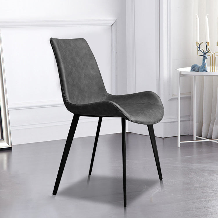 Leather Dining Chairs Industrial Design Solid Back Arm Side Chairs for Kitchen