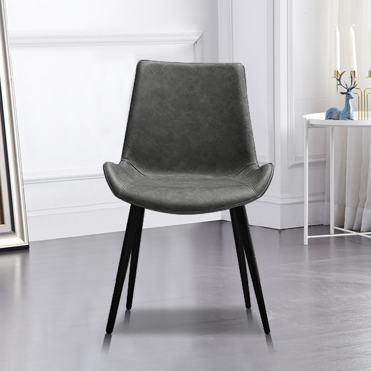Leather Dining Chairs Industrial Design Solid Back Arm Side Chairs for Kitchen
