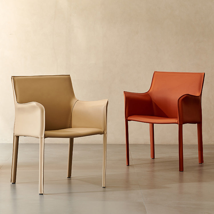 Modern Arm Dining Chair Faux Leather Low Back Dining Side Chair