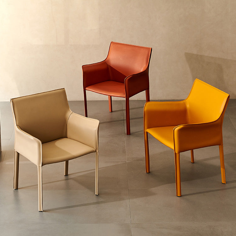 Modern Arm Dining Chair Faux Leather Low Back Dining Side Chair