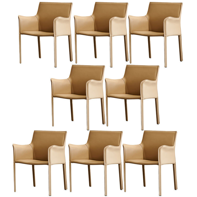 Modern Arm Dining Chair Faux Leather Low Back Dining Side Chair