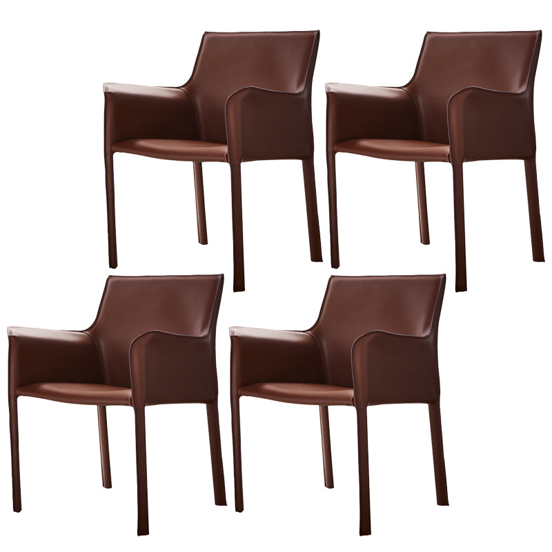 Modern Arm Dining Chair Faux Leather Low Back Dining Side Chair