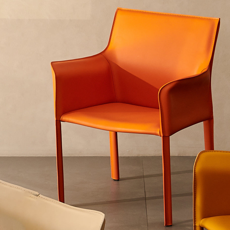 Modern Arm Dining Chair Faux Leather Low Back Dining Side Chair