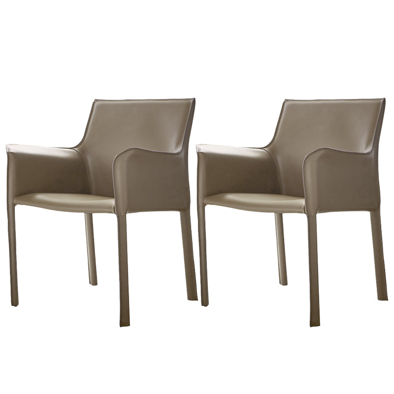 Modern Arm Dining Chair Faux Leather Low Back Dining Side Chair