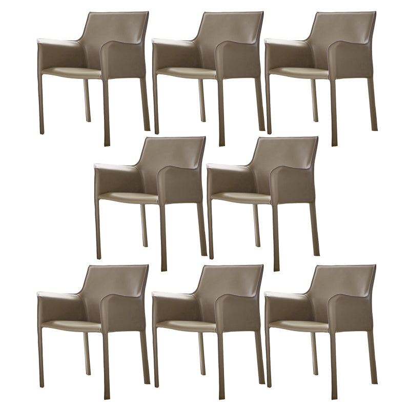 Modern Arm Dining Chair Faux Leather Low Back Dining Side Chair