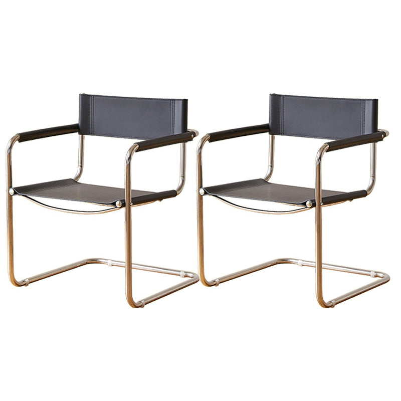 Modern Dining Accent Chair Faux Leather and Metal Dining Arm Chair