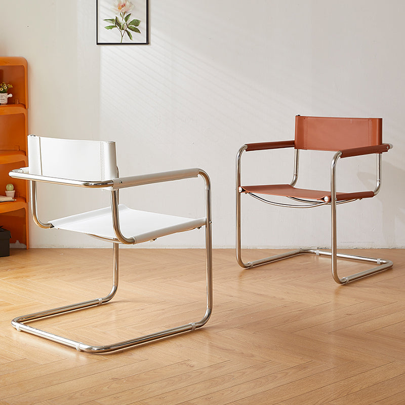 Modern Dining Accent Chair Faux Leather and Metal Dining Arm Chair