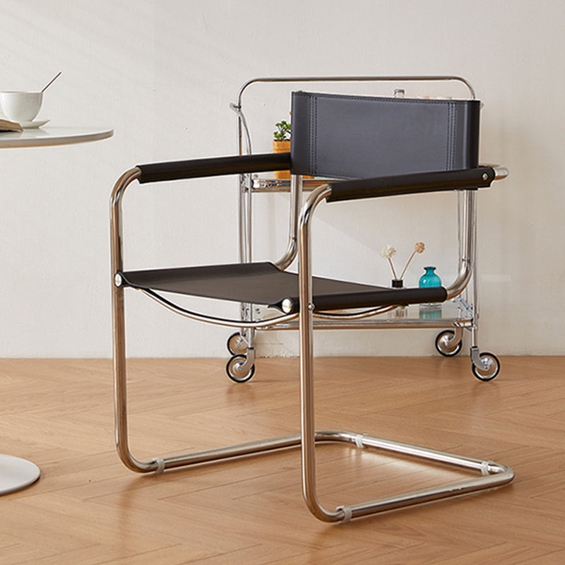 Modern Dining Accent Chair Faux Leather and Metal Dining Arm Chair