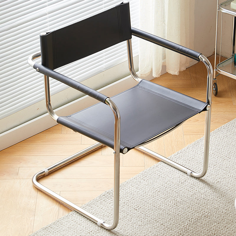 Modern Dining Accent Chair Faux Leather and Metal Dining Arm Chair