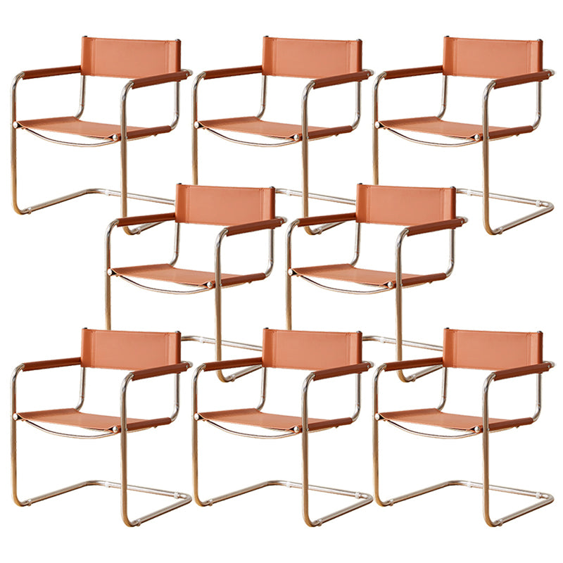 Modern Dining Accent Chair Faux Leather and Metal Dining Arm Chair