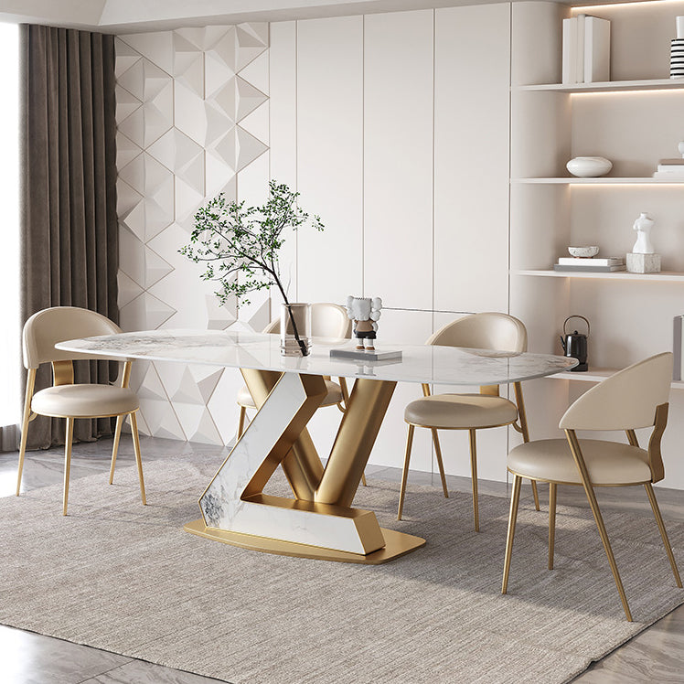 Stone Dining Table Set 1/4/5/7 Pcs Modern Dining Table with Armless Chairs