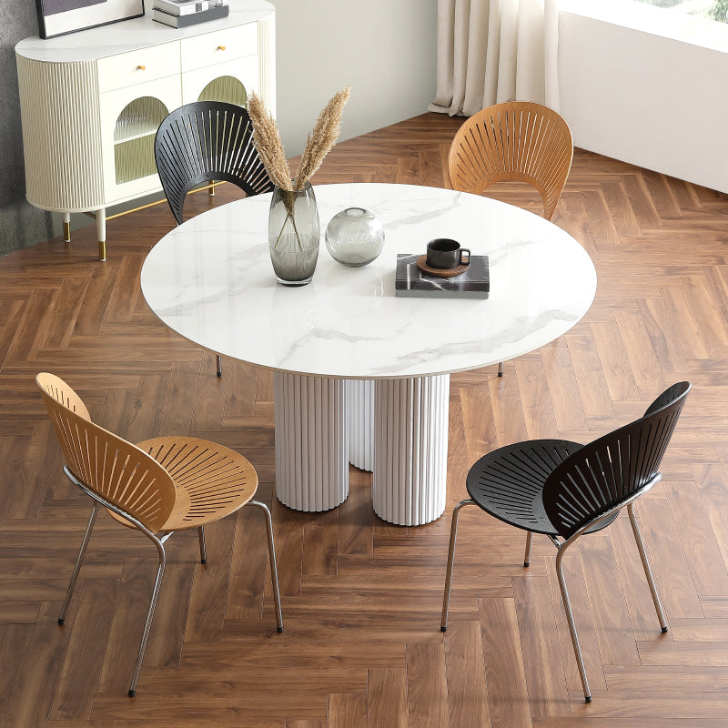 Round White Indoor Dining Table Set Modern Stone 1/2/3/5 Pieces Dinette Set