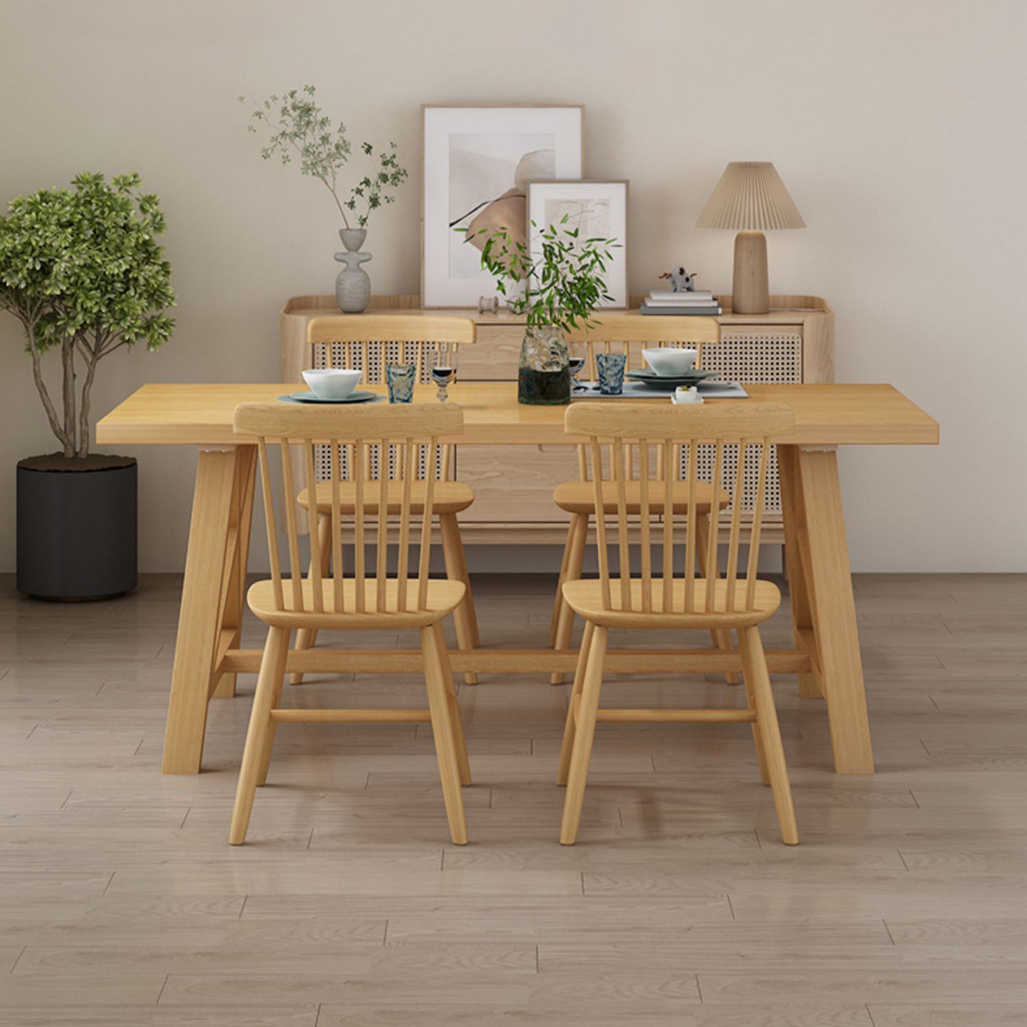 Modern 1/3/4/5 Pieces Dining Set Rectangle Pine Wood Dining Table for Dining Room