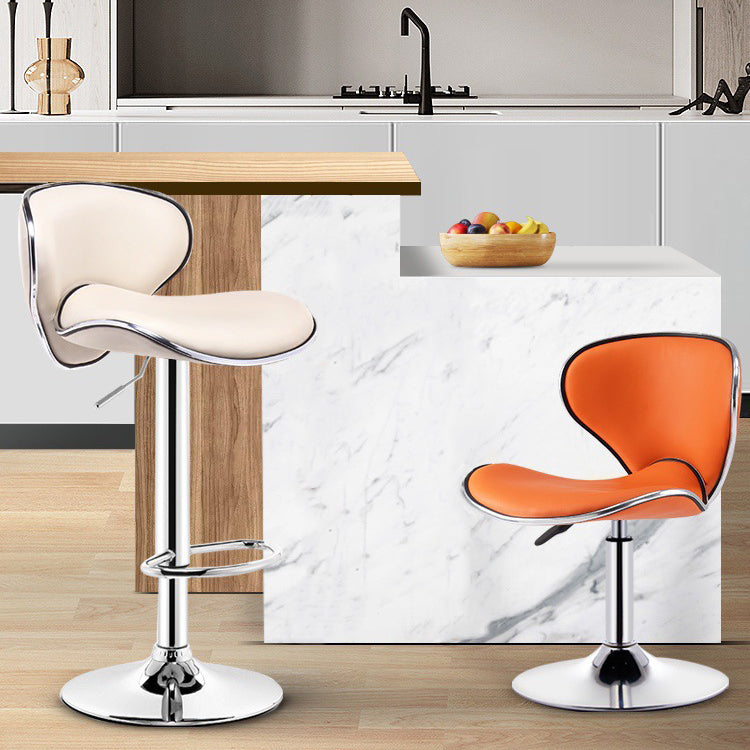 Scandinavian Metal Barstool Low Back PU Leather Adjustable Barstools in Matte Finish