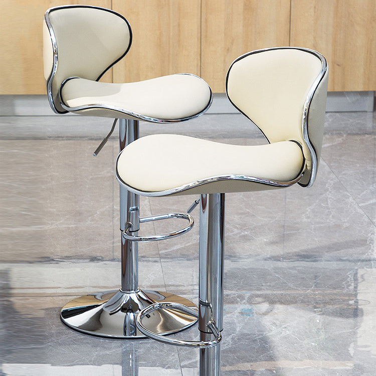 Scandinavian Metal Barstool Low Back PU Leather Adjustable Barstools in Matte Finish