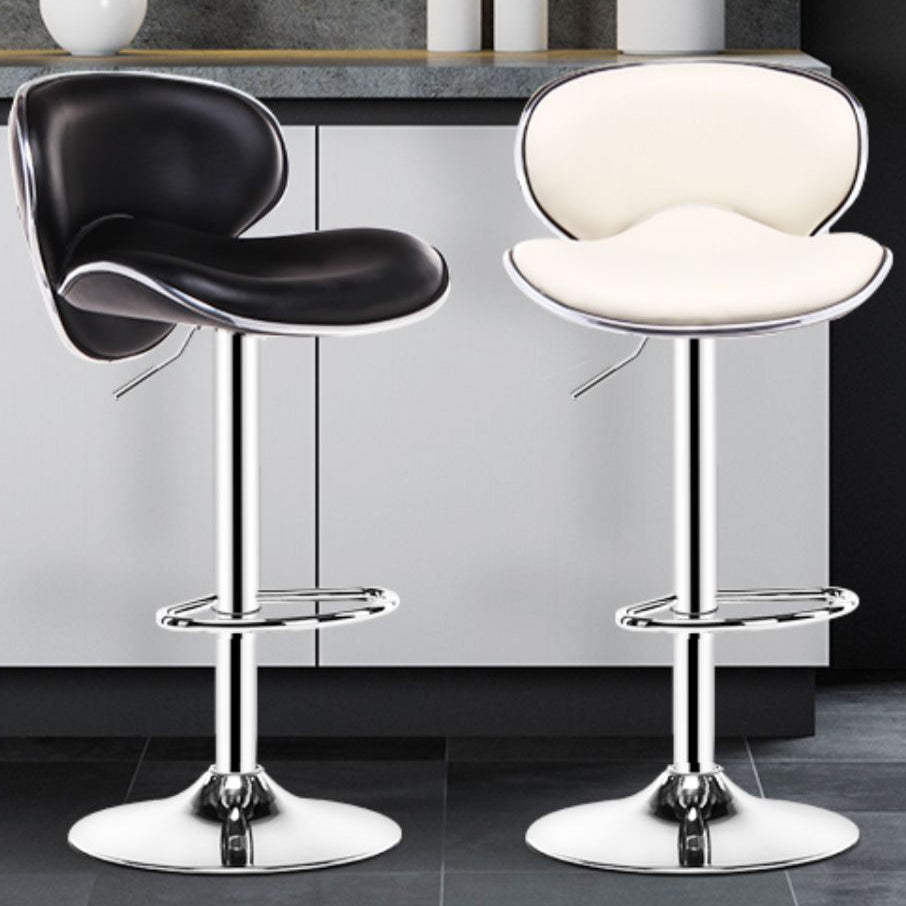 Scandinavian Metal Barstool Low Back PU Leather Adjustable Barstools in Matte Finish