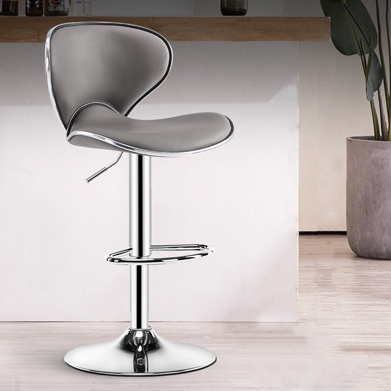 Scandinavian Metal Barstool Low Back PU Leather Adjustable Barstools in Matte Finish