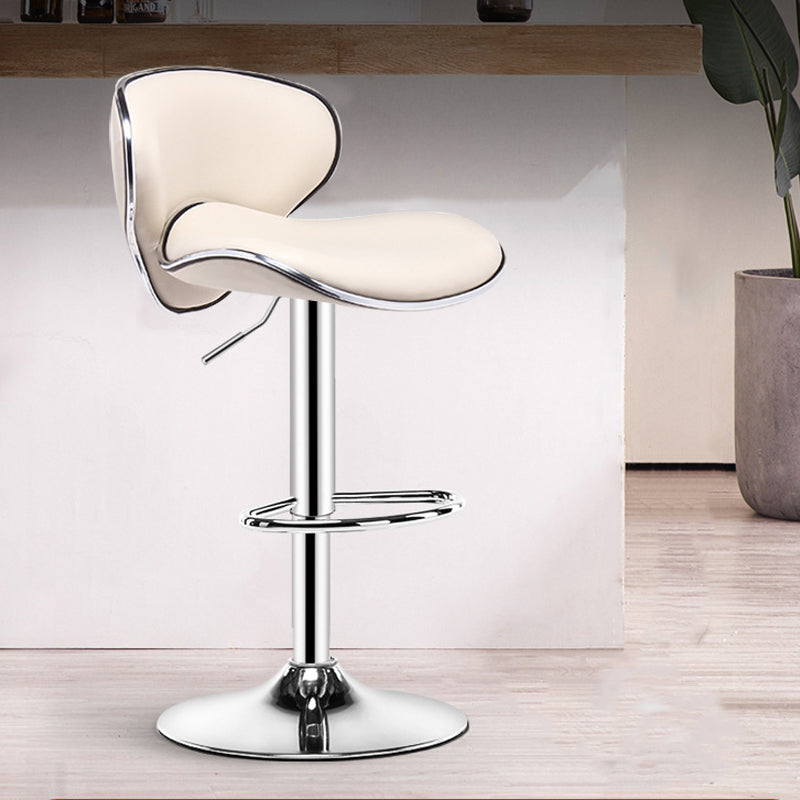 Scandinavian Metal Barstool Low Back PU Leather Adjustable Barstools in Matte Finish