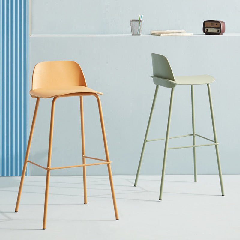 Contemporary Plastic Barstool Plastic Counter Stool Rectangle Seat with Iron Legs
