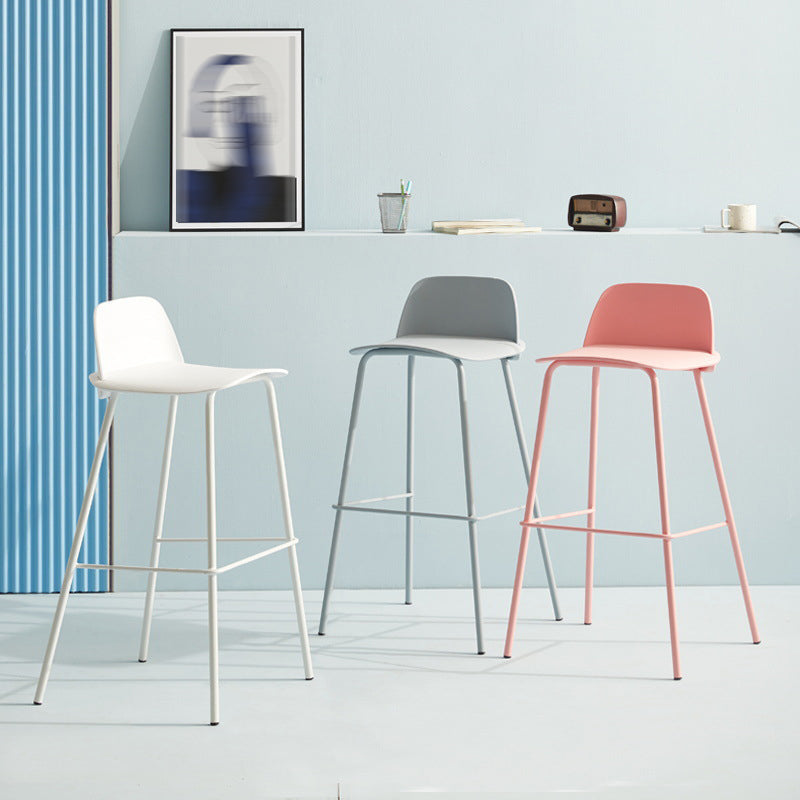 Contemporary Plastic Barstool Plastic Counter Stool Rectangle Seat with Iron Legs