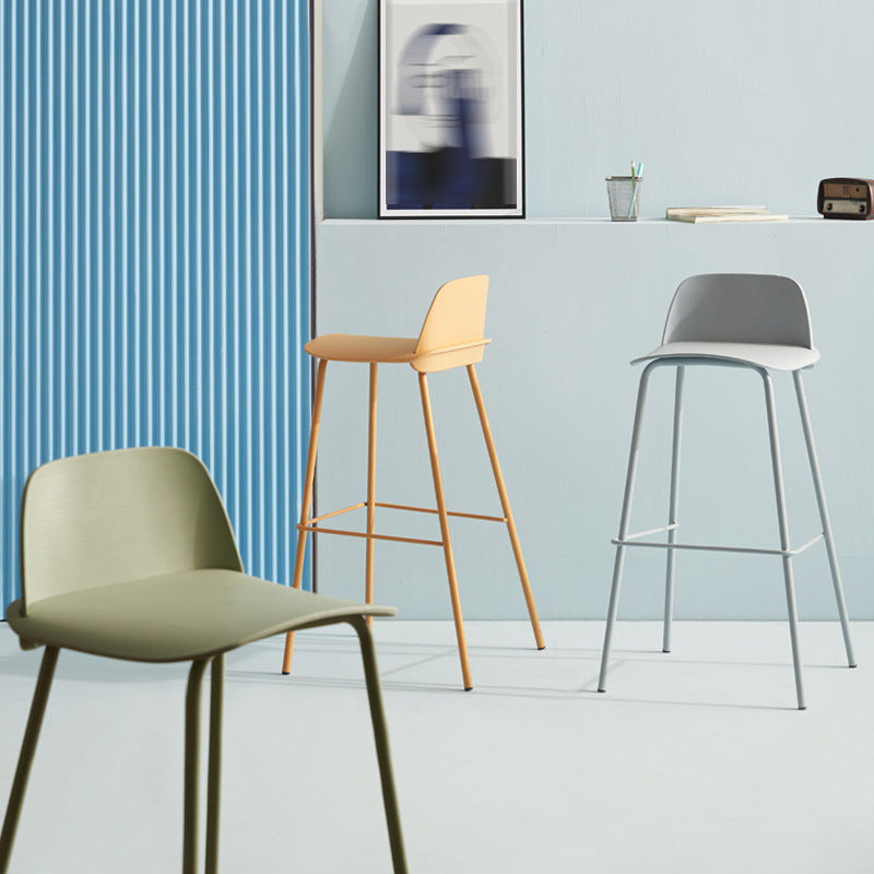 Contemporary Plastic Barstool Plastic Counter Stool Rectangle Seat with Iron Legs