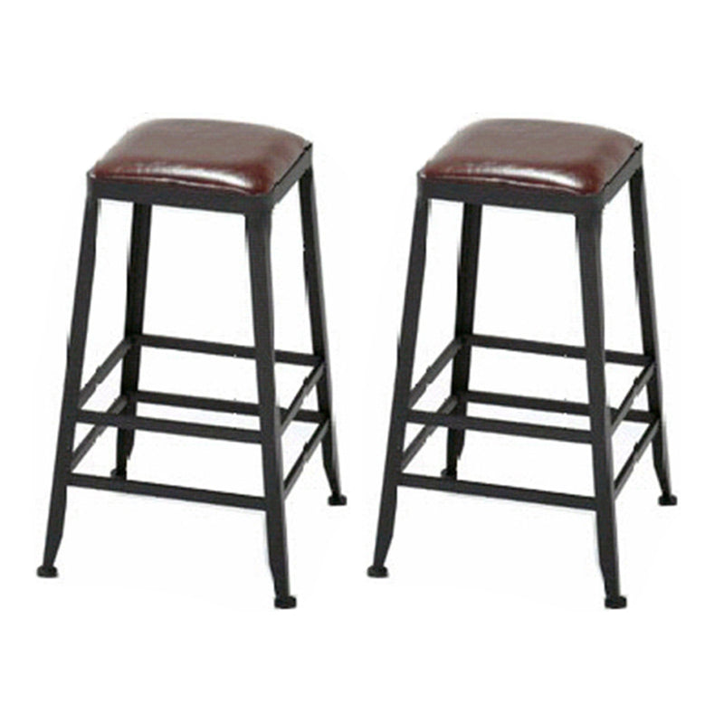 Industrial Metal Stool Wood Rectangle Seat Counter Stool in Matte Finish
