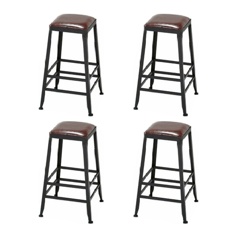 Industrial Metal Stool Wood Rectangle Seat Counter Stool in Matte Finish