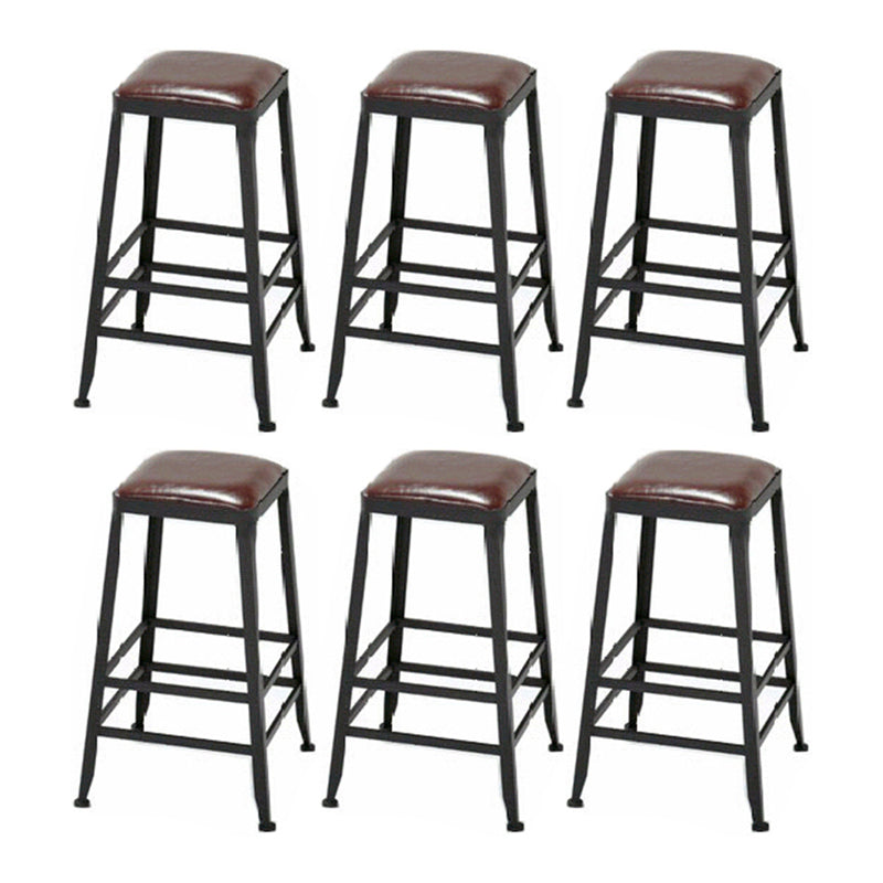 Industrial Metal Stool Wood Rectangle Seat Counter Stool in Matte Finish