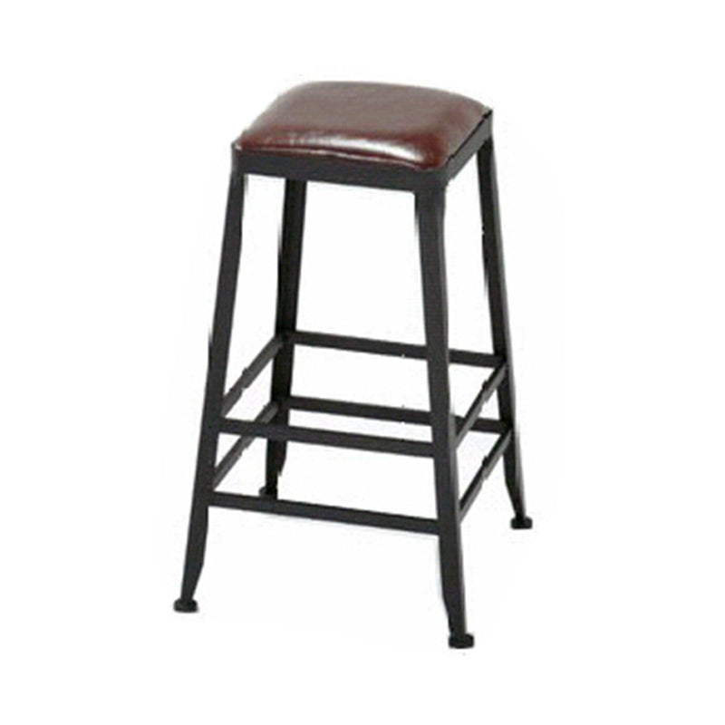 Industrial Metal Stool Wood Rectangle Seat Counter Stool in Matte Finish