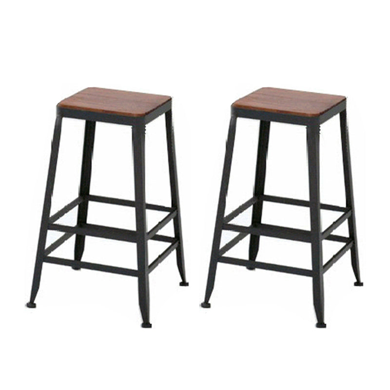 Industrial Metal Stool Wood Rectangle Seat Counter Stool in Matte Finish