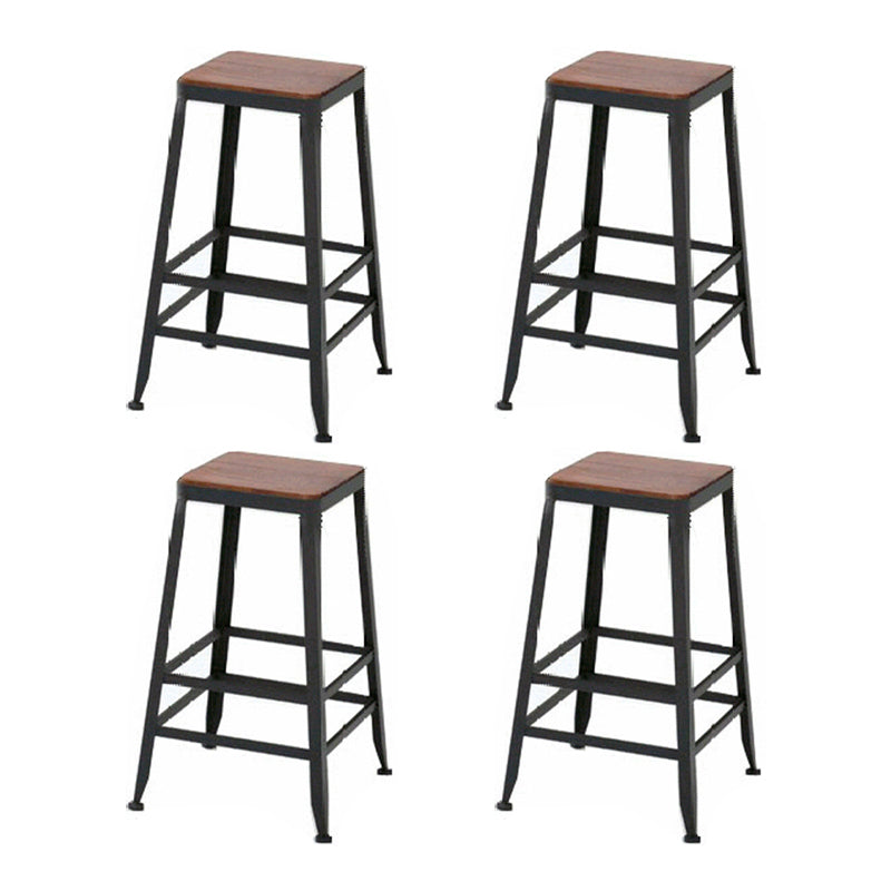 Industrial Metal Stool Wood Rectangle Seat Counter Stool in Matte Finish