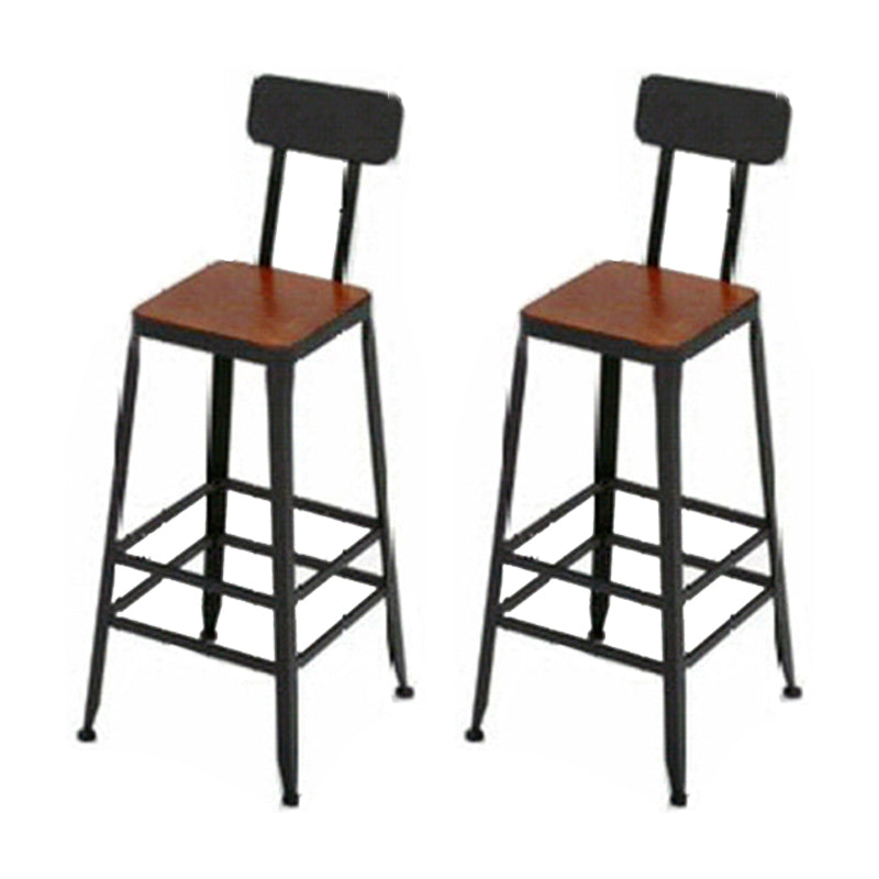Industrial Metal Stool Wood Rectangle Seat Counter Stool in Matte Finish
