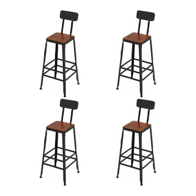 Industrial Metal Stool Wood Rectangle Seat Counter Stool in Matte Finish