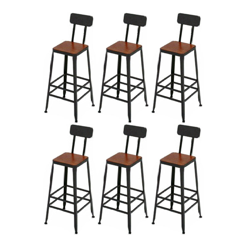 Industrial Metal Stool Wood Rectangle Seat Counter Stool in Matte Finish